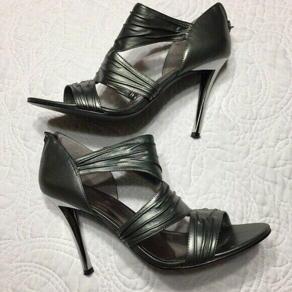 Guess Davisa Gun Metal Silver Grey Leather Stiletto Sandals Size 9.5M - Picture 3 of 8